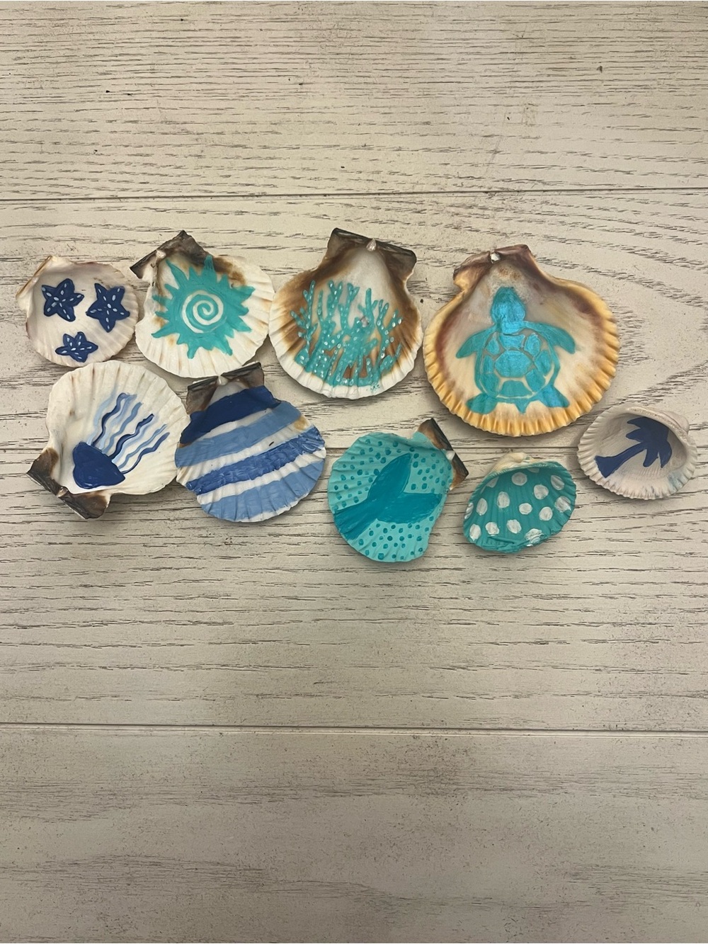 9 Hand Painted Seashells Coastal Beach Decor Turtle Coral Starfish Shell Art